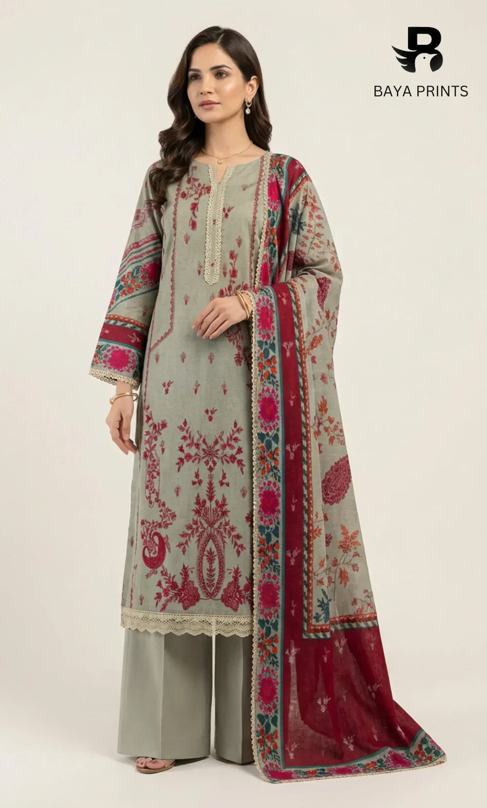 3 Piece Unstitched Karandi Suit BA-V5 005