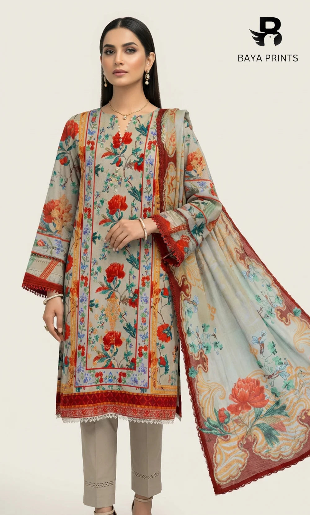 3 Piece Unstitched Karandi Suit BA-V6 008