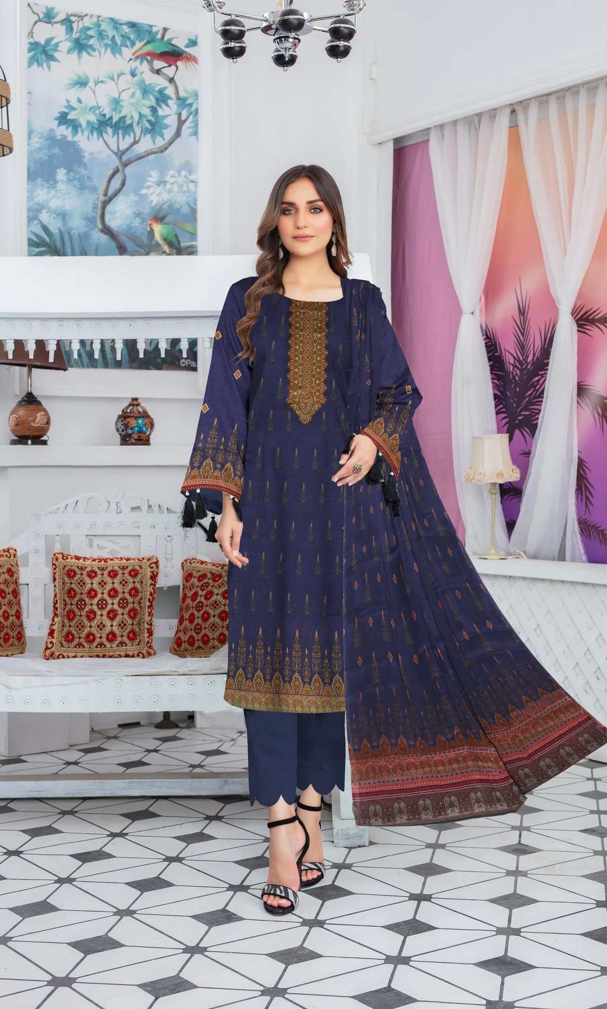 3PC Unstitched Lawn Suit – With Reshmi Dupatta – MA-R-V2-09