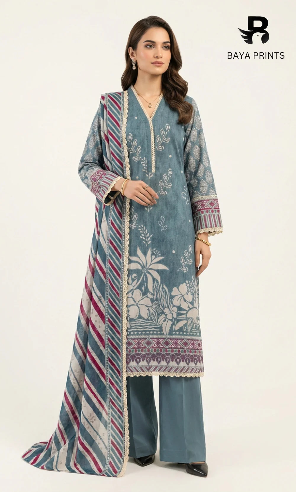 3 Piece Unstitched Karandi Suit BA-V5 006