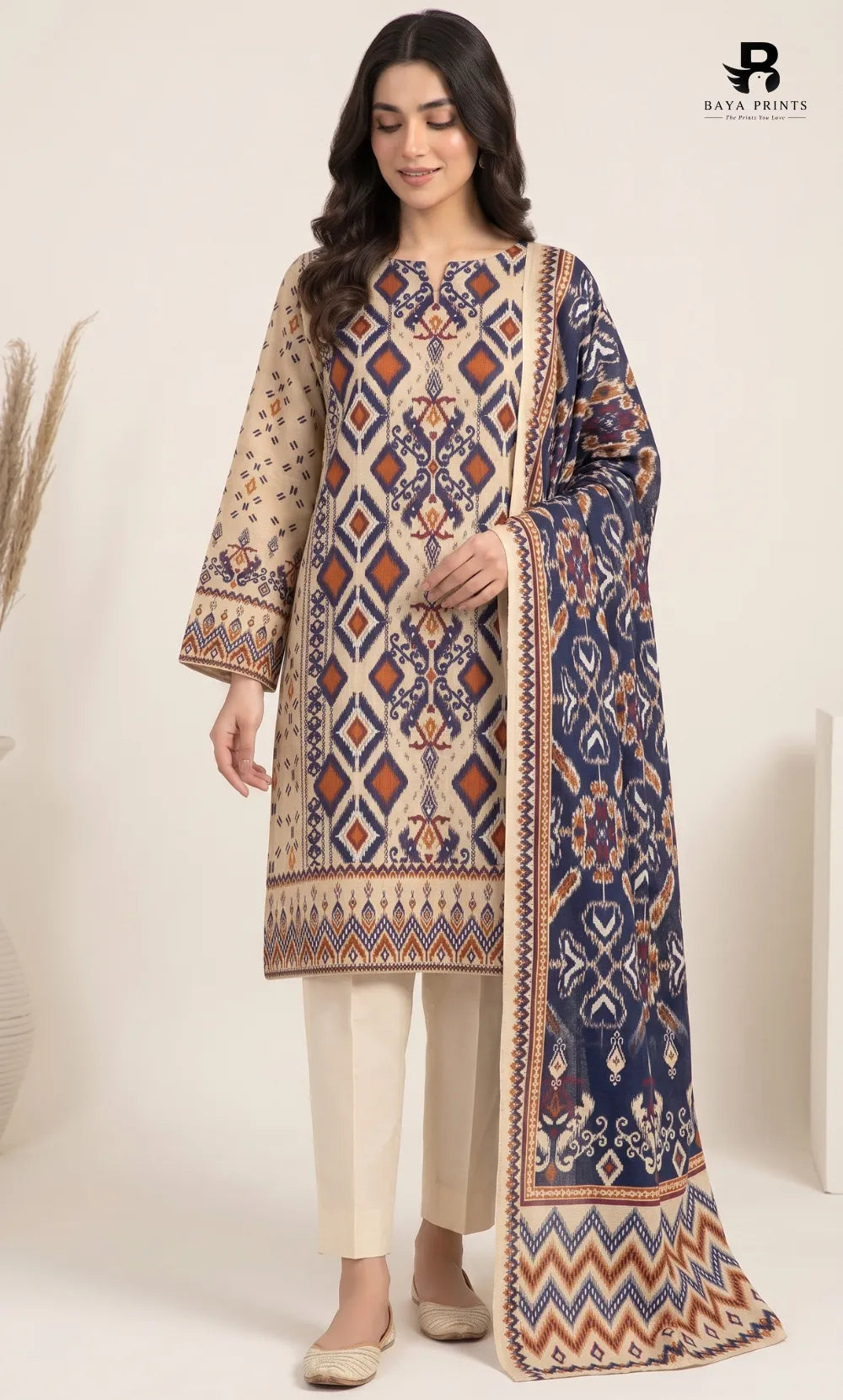 3PC Printed Karandi | Unstitched | BA-V2-04