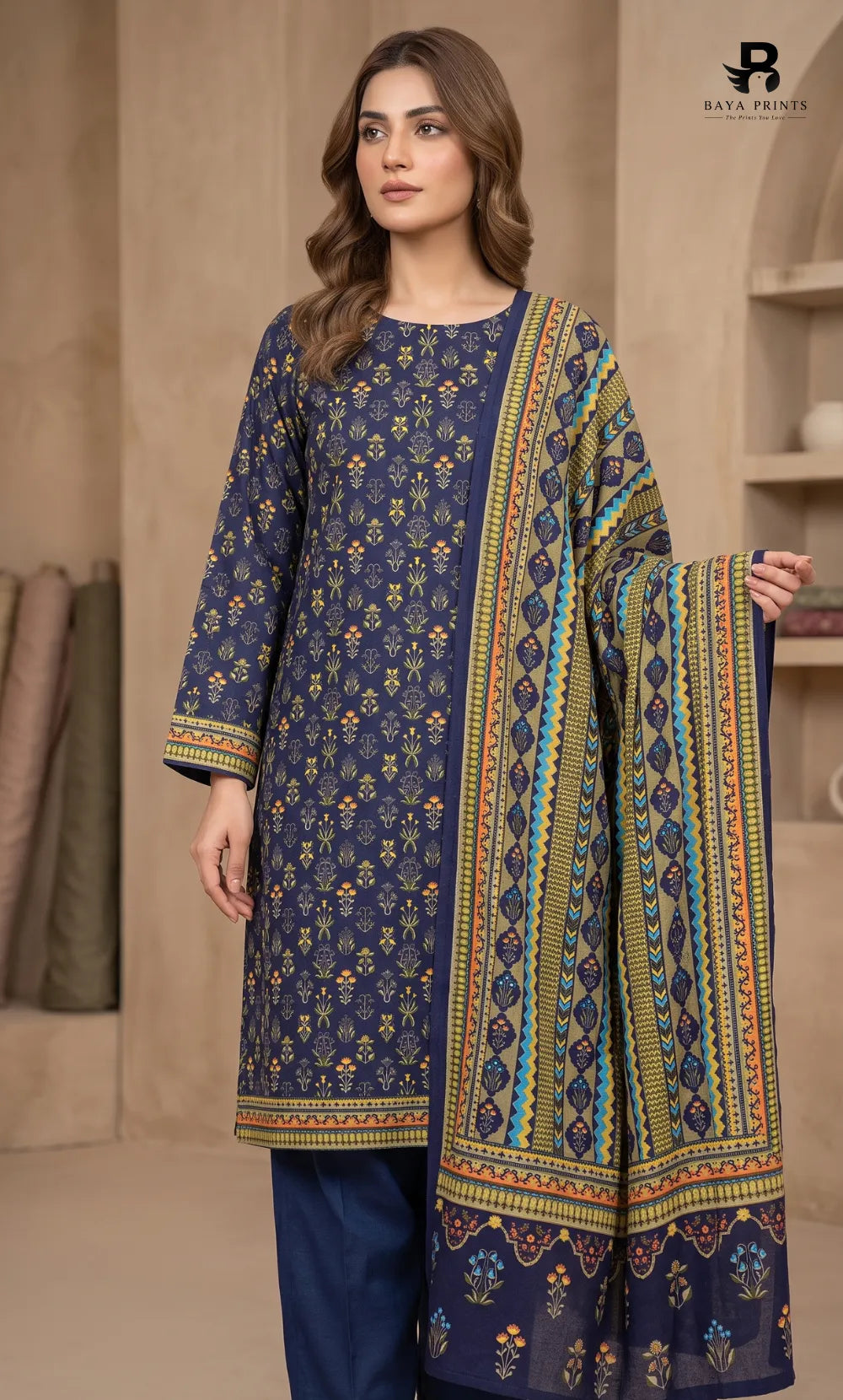3PC Printed Karandi | Unstitched | BA-V1-04