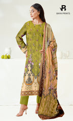 3 Piece Unstitched Printed Viscose Suit With Bamber Chiffon Dupatta - BA-V1-002