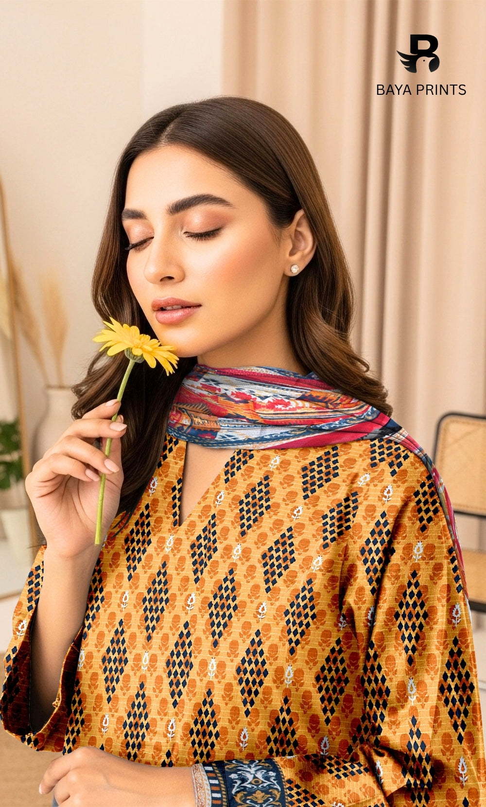 3 Piece Unstitched Printed Doria Viscose Suit with Bamber Dupatta BA-V7-009