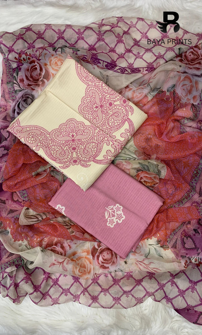 3 Piece Unstitched Printed Doria Viscose Suit with Bamber Dupatta BA-V7-001 Hover Image