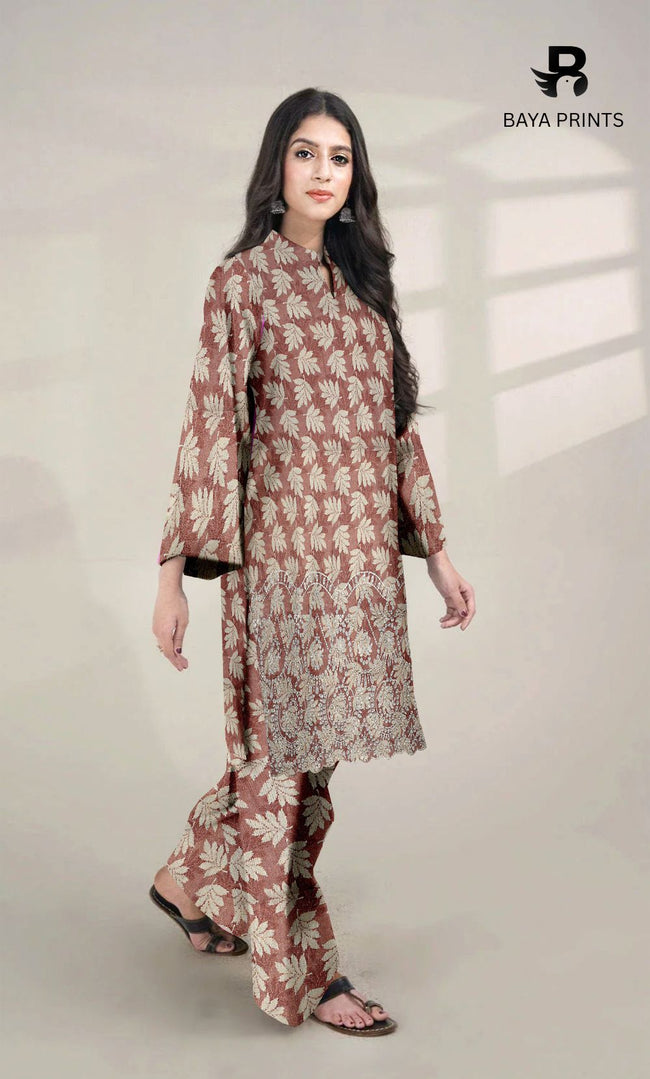 2-Piece Unstitched Dhanak Printed Suit with Embroidered Border-DE-V1-05 Hover Image