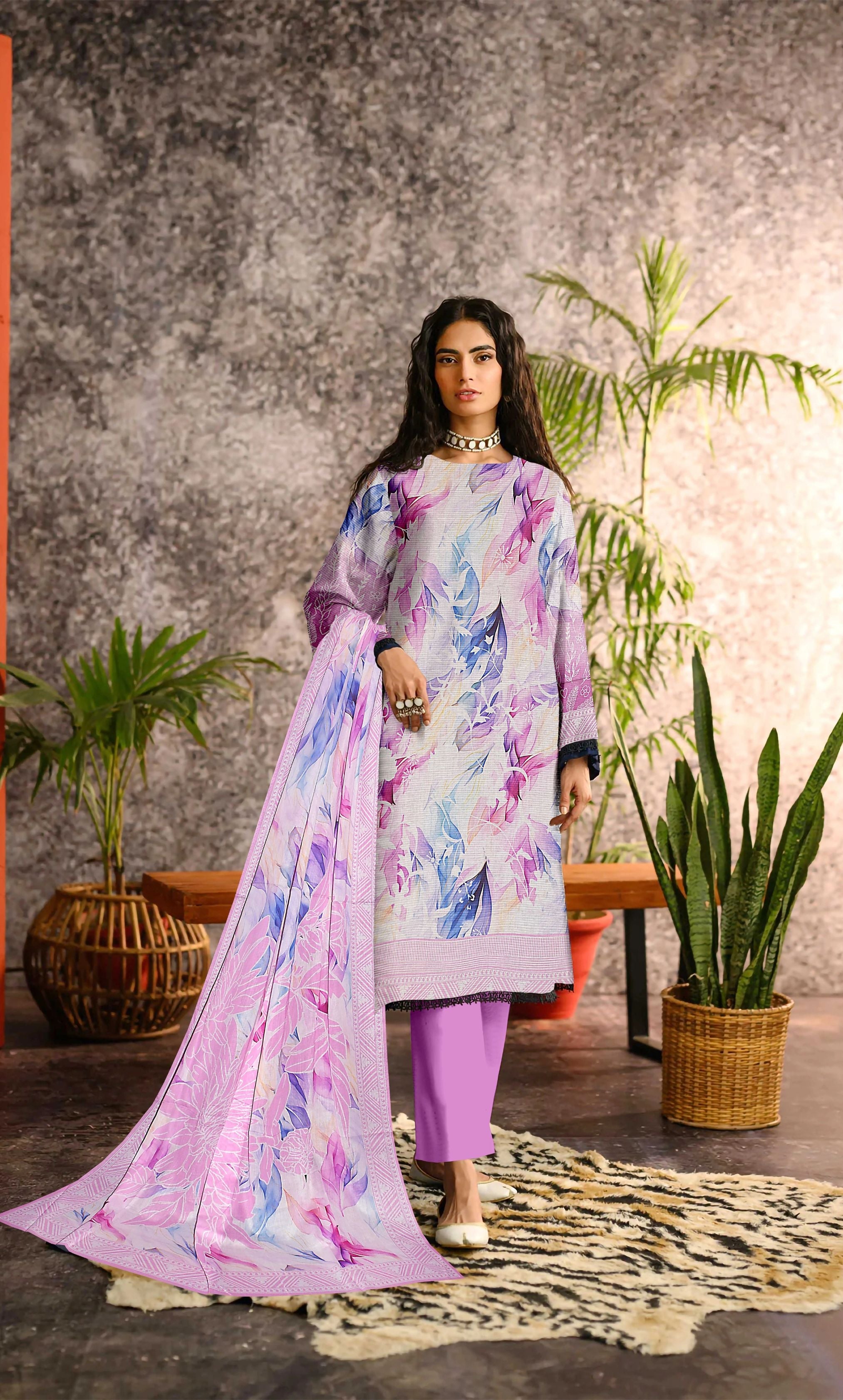 3 Piece Unstitched Premium Lawn Suit- PD-10