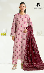 3 Piece Unstitched Printed Doria Linen  Suit  - BA-V3-007