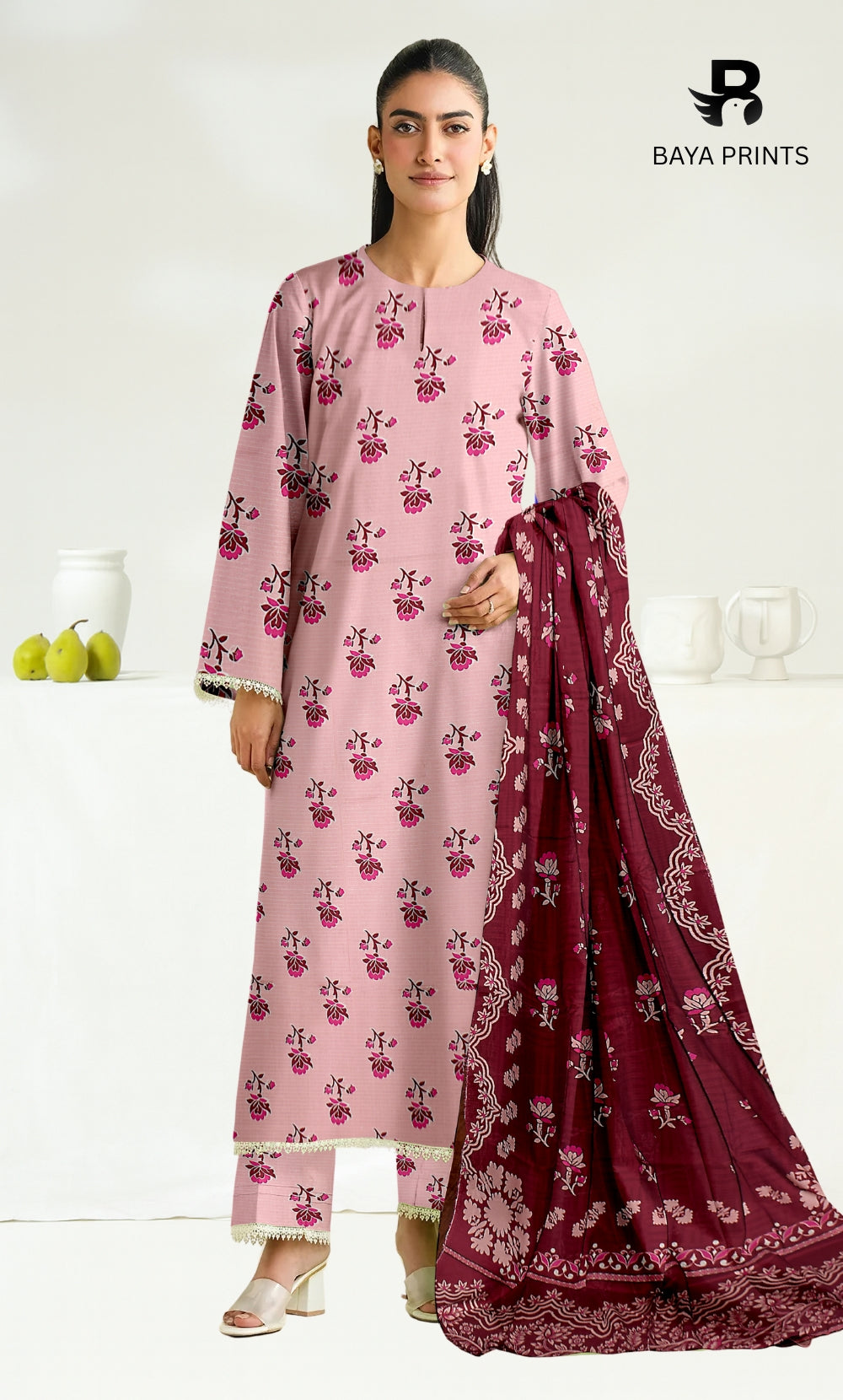 3 Piece Unstitched Printed Doria Linen  Suit  - BA-V3-007