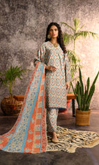 3 Piece Unstitched Printed Lawn Suit With Bamber Chiffon Dupatta - BA-V-31 -1