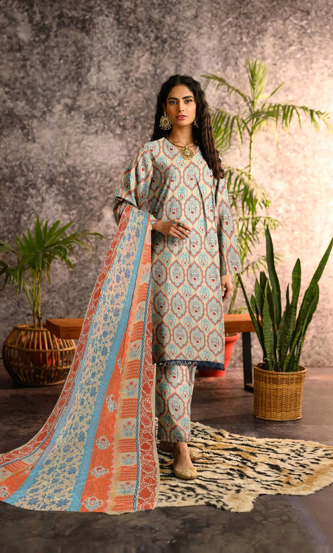 3 Piece Unstitched Printed Lawn Suit With Bamber Chiffon Dupatta - BA-V-31 -1 Hover Image