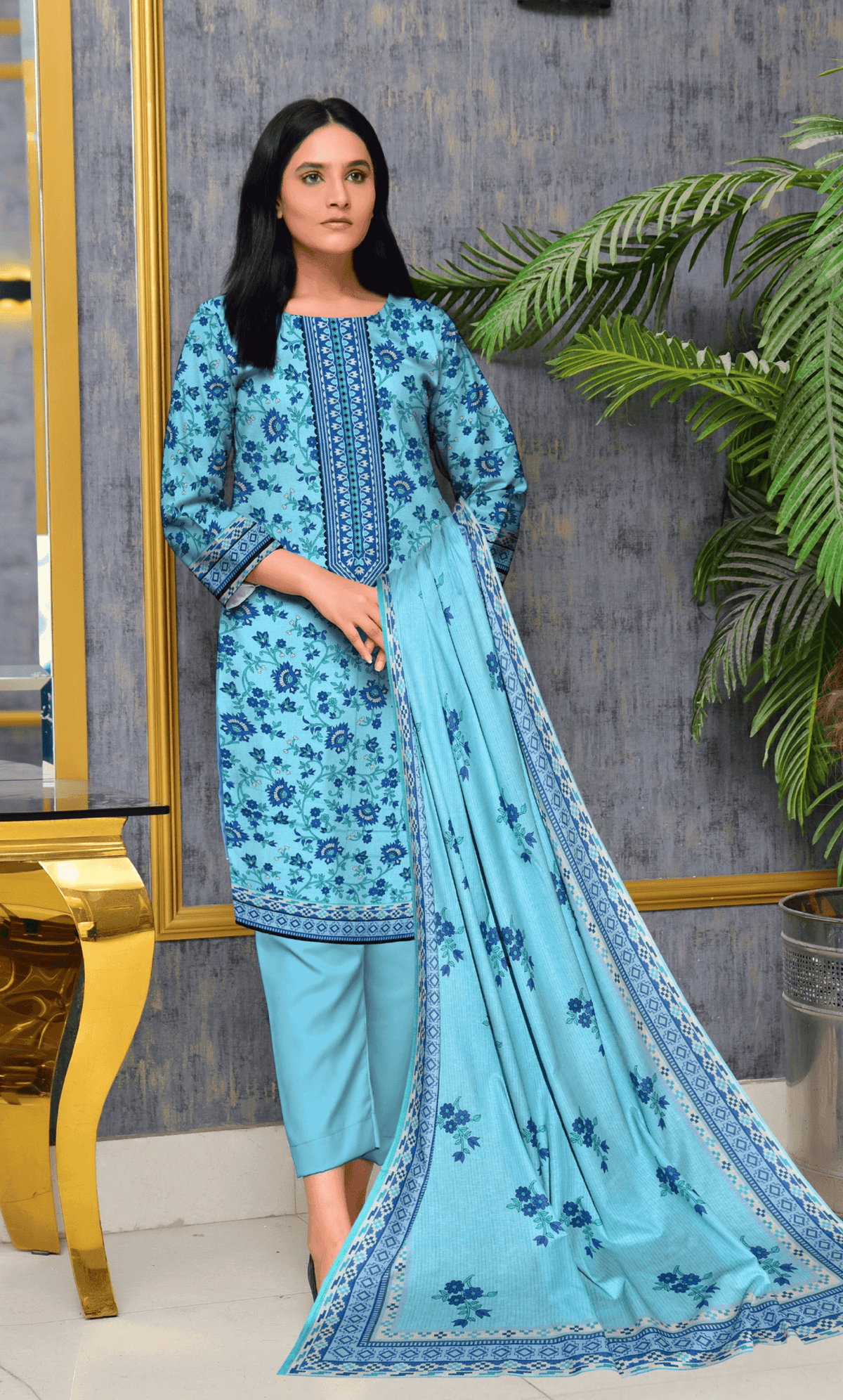 3 Piece Unstitched Karandi Suit -V1- 03