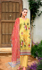 3 Piece Unstitched Printed Dobby Lawn Suit With Resham Dupatta -BA-V34