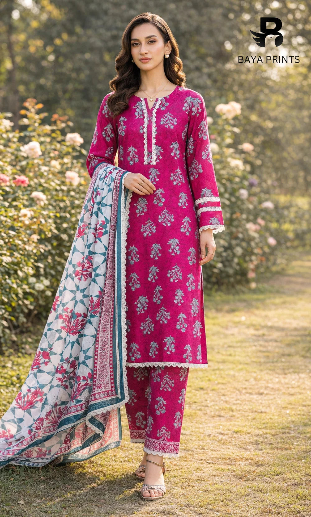 3 Piece Unstitched Printed Doria Linen  Suit  - BA-V4