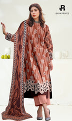 3 Piece Unstitched Printed Viscose Suit With Bamber Chiffon Dupatta - BA-V1-001