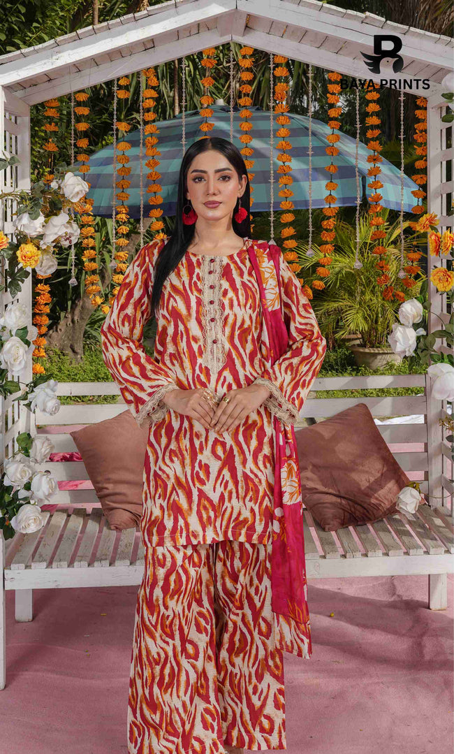 3 Piece Unstitched Printed Lawn Suit -BA-V21B-6 Hover Image