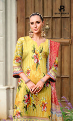 3 Piece Unstitched Printed Dobby Lawn Suit With Resham Dupatta -BA-V34
