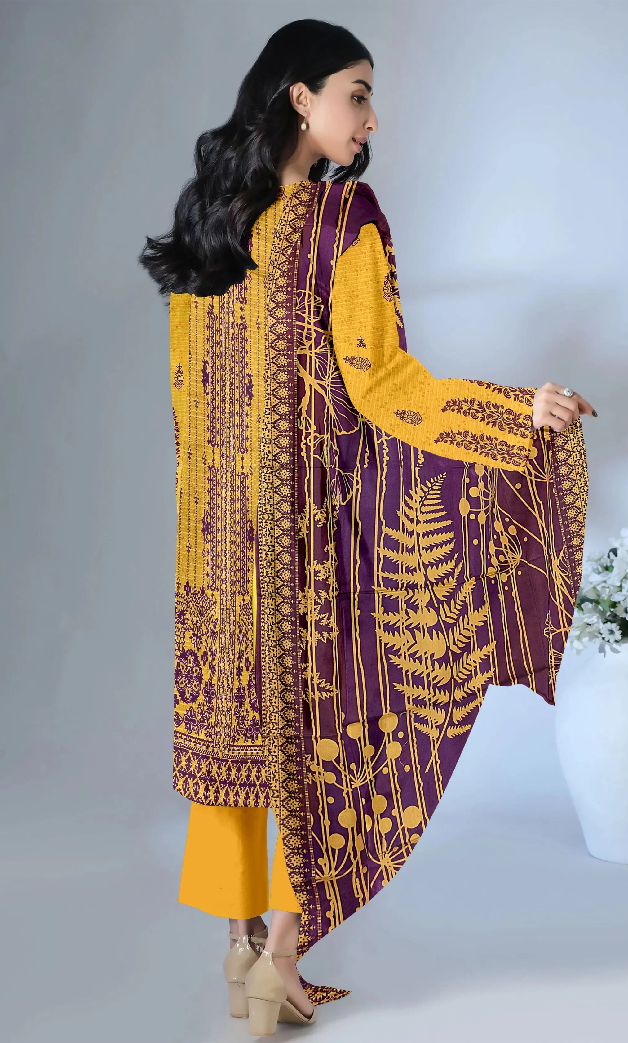 3 Piece Unstitched Printed Dobby Lawn Suit -BA-V19-12