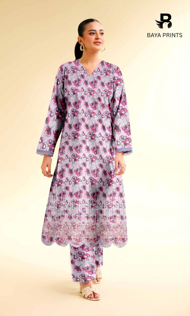 2-Piece Unstitched Dhanak Printed Suit with Embroidered Border-DE-V1-10 Hover Image