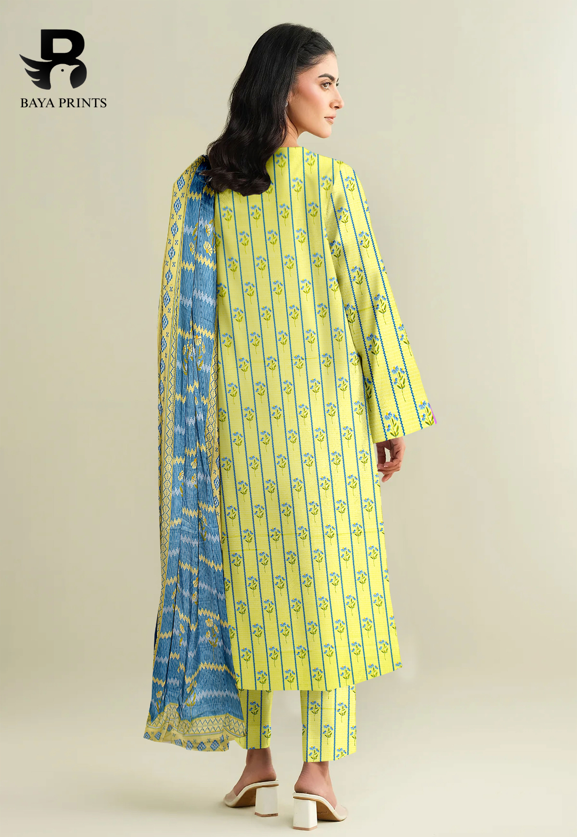 3 Piece Unstitched Printed Doria Linen  Suit  - BA-V3-004