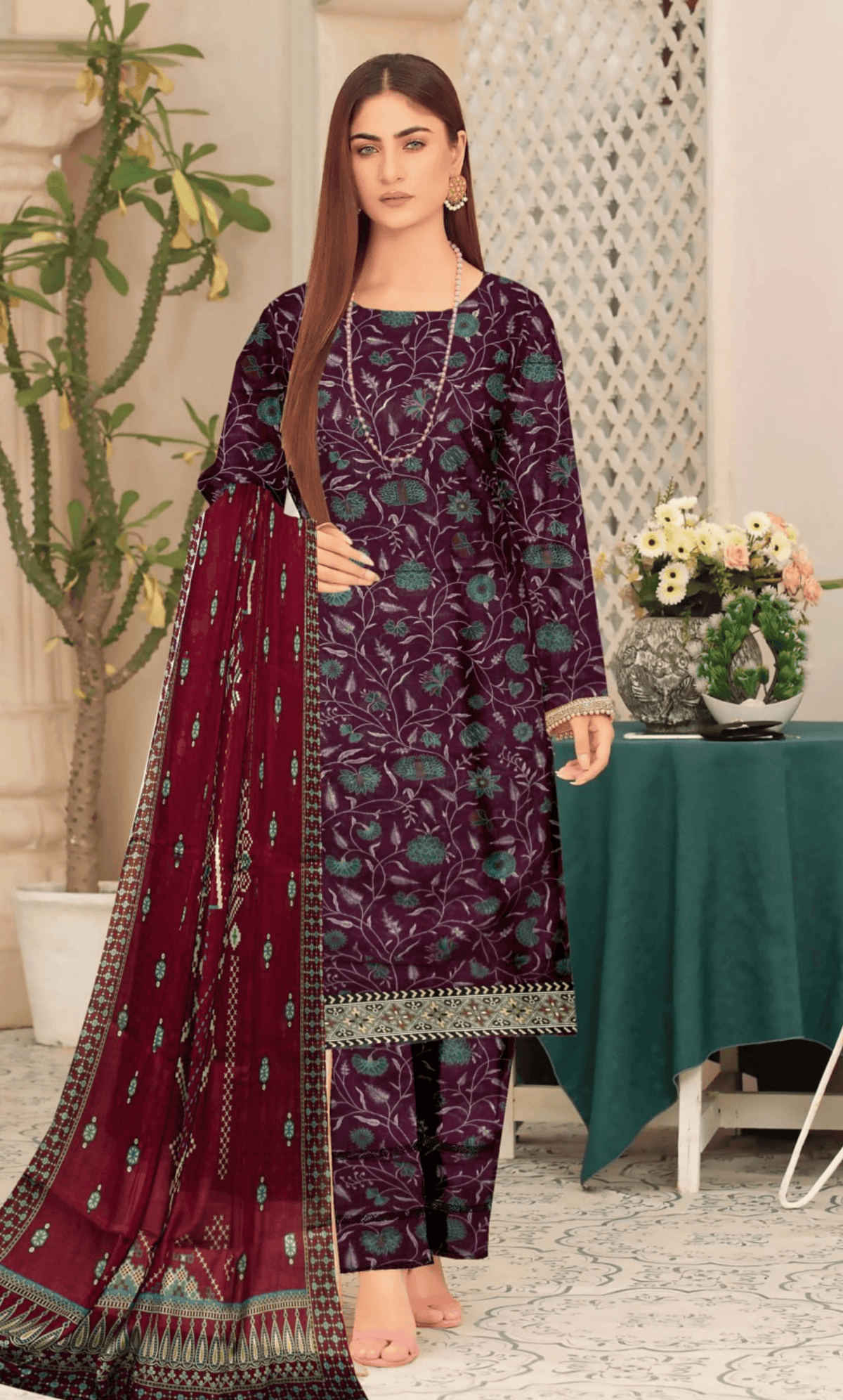 3PC Unstitched Printed Lawn Suit -BA -V12 -03