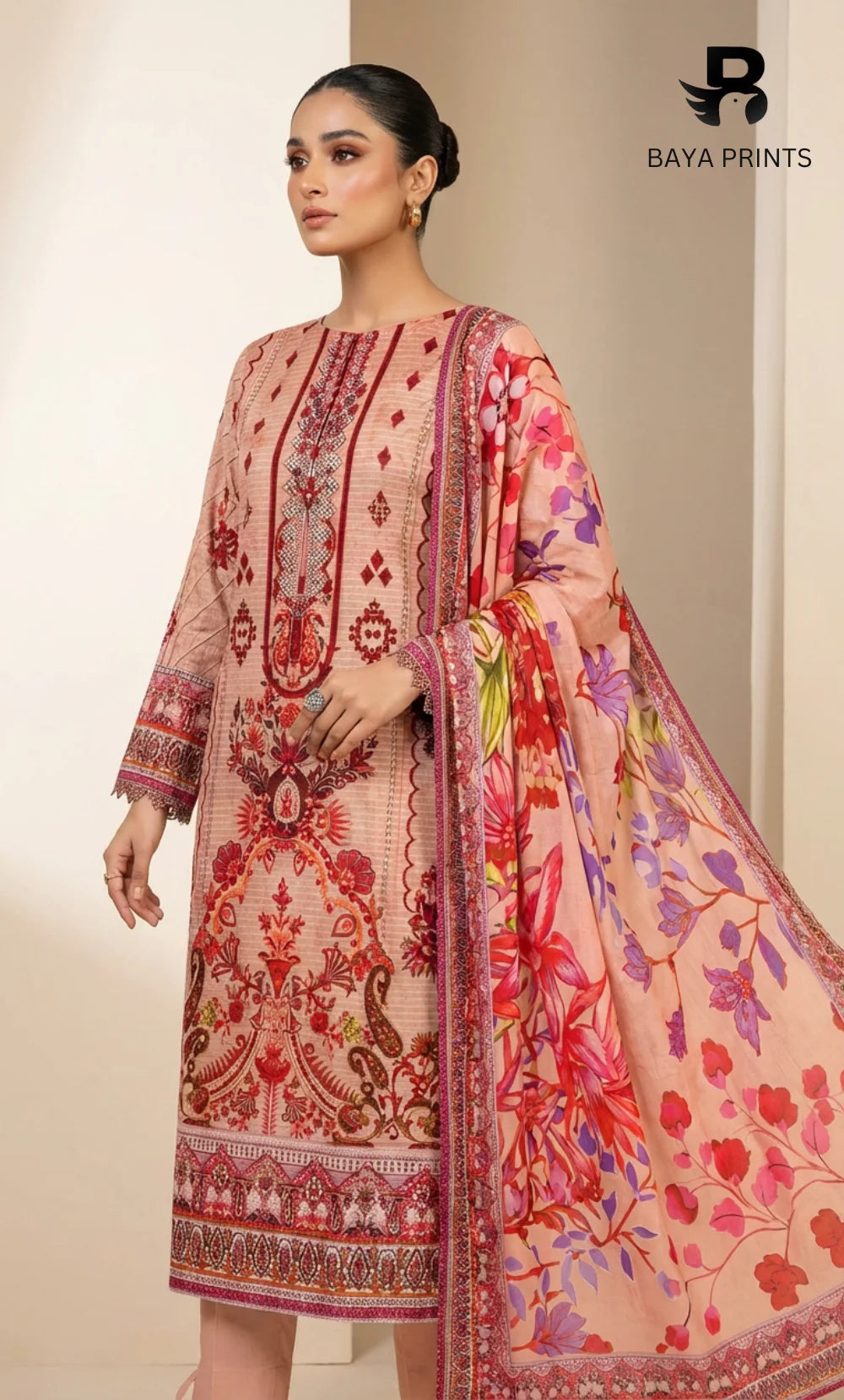 3 Piece Unstitched Printed Dobby Lawn Suit -BA-V18-08