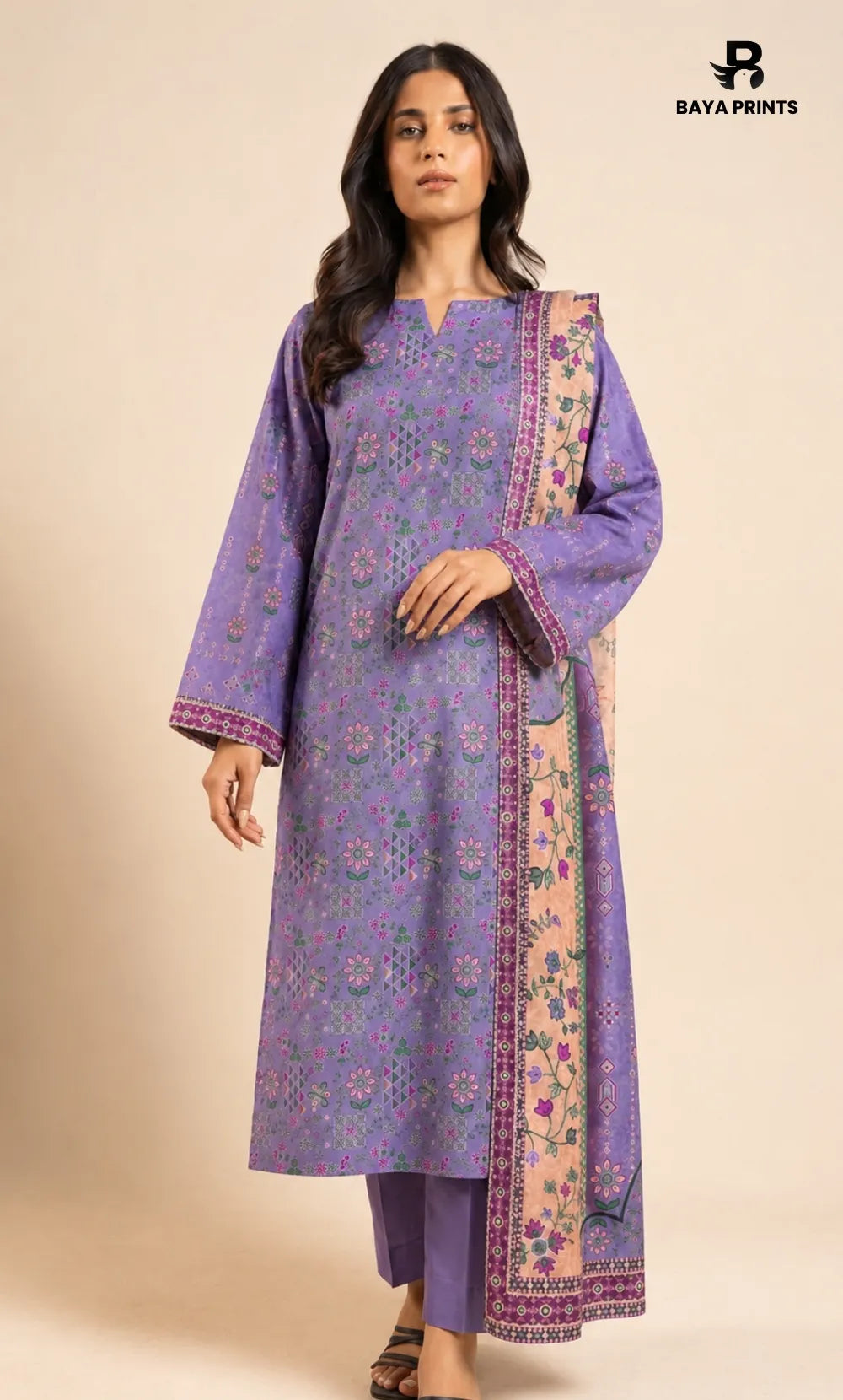 3PC Printed Lawn | Unstitched |  Ethnic by Bayaprints