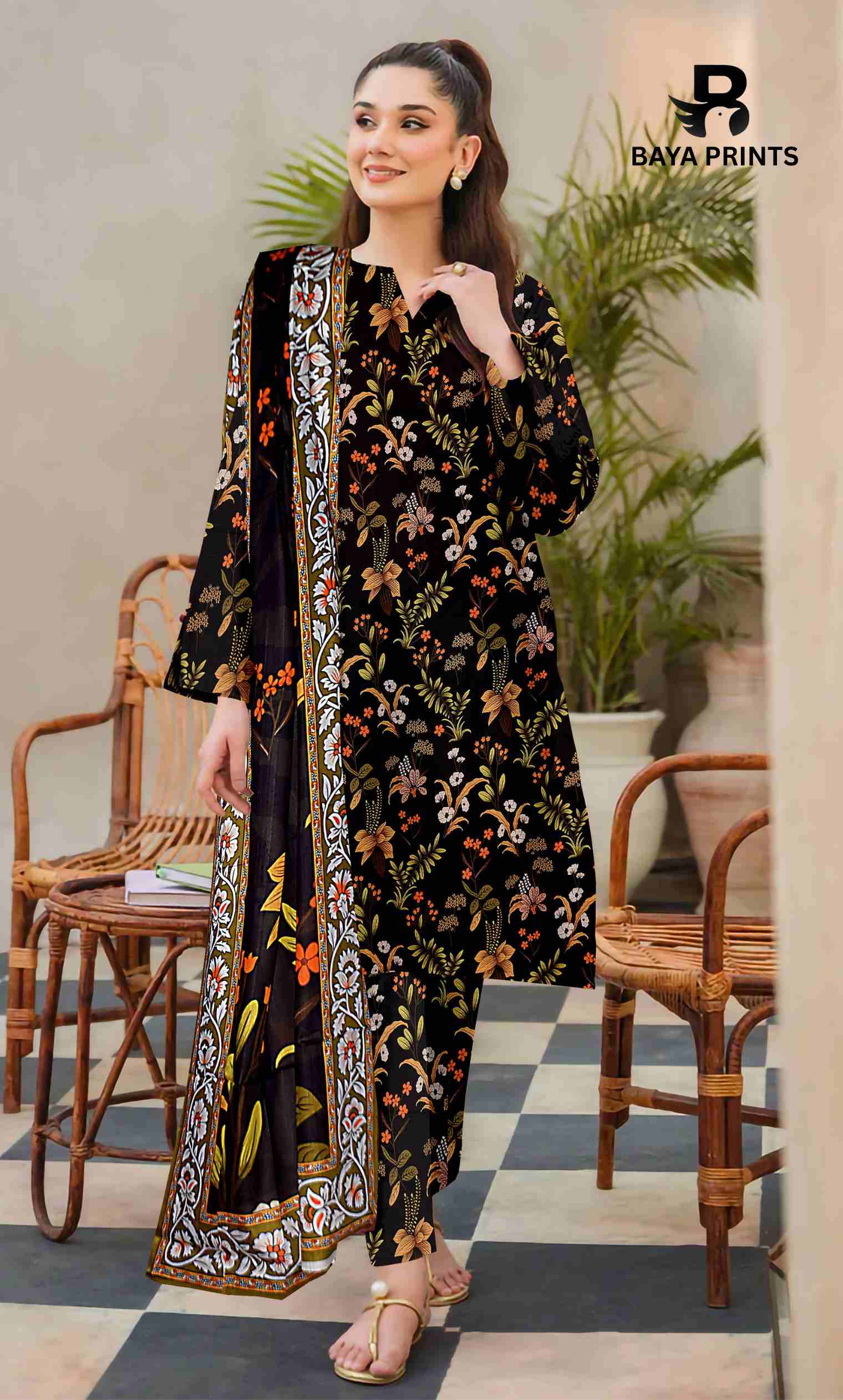3 Piece Unstitched Printed Lawn Suit -BA-V7
