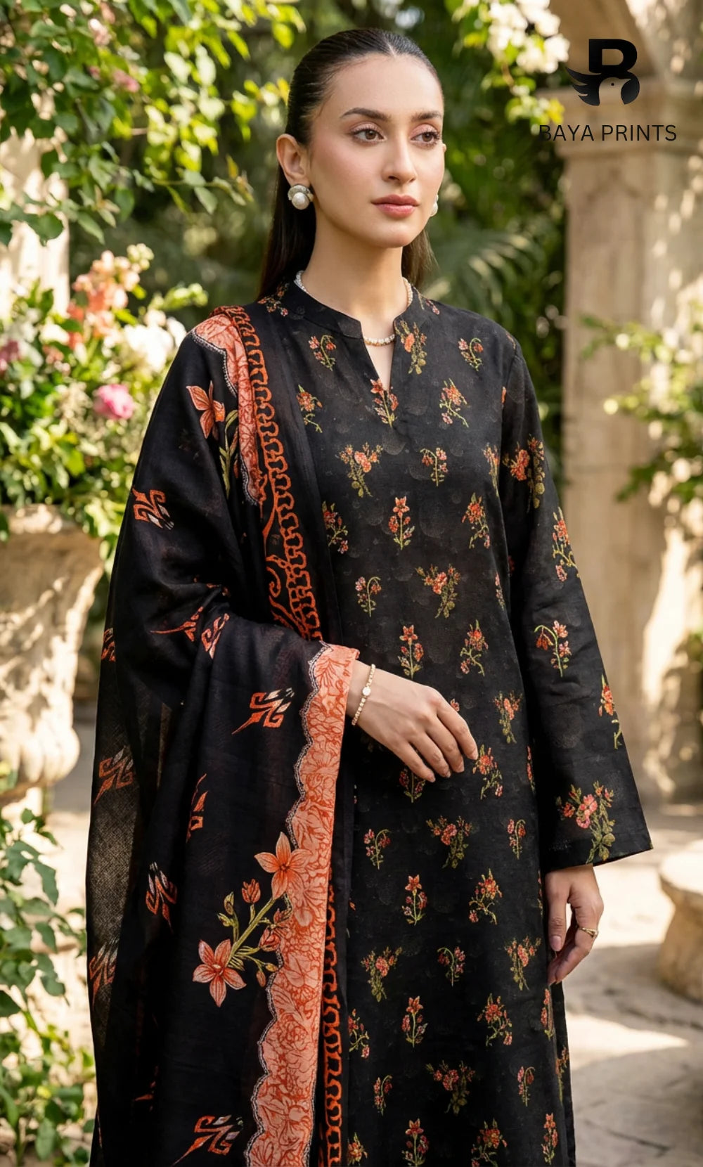 3 Piece Unstitched Printed Doria Linen  Suit  - BA-V3-002