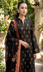3 Piece Unstitched Printed Doria Linen  Suit  - BA-V3-002