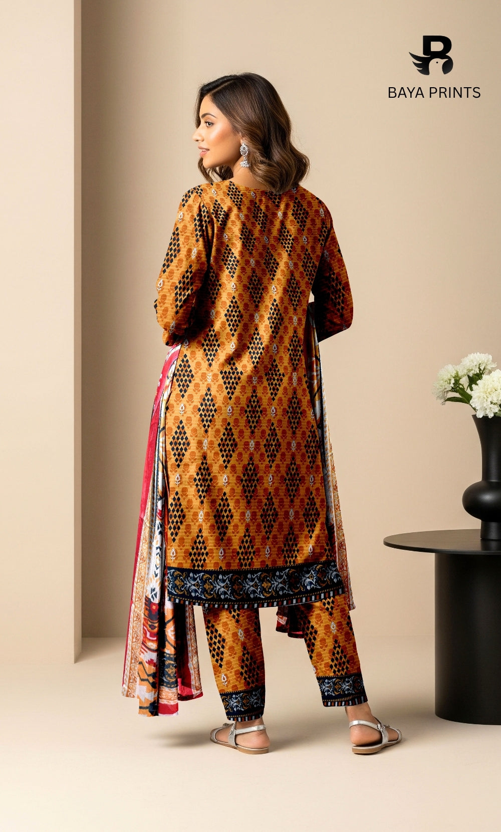 3 Piece Unstitched Printed Doria Viscose Suit with Bamber Dupatta BA-V7-009