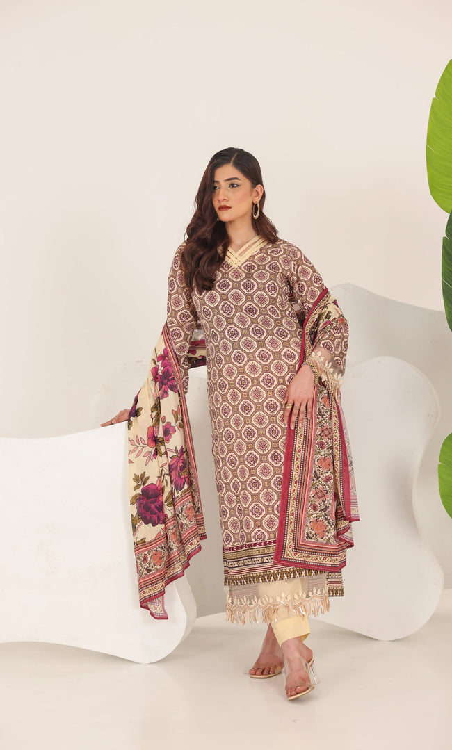 3 Piece Printed Unstitched Lawn Suit | SE-A-03 Hover Image