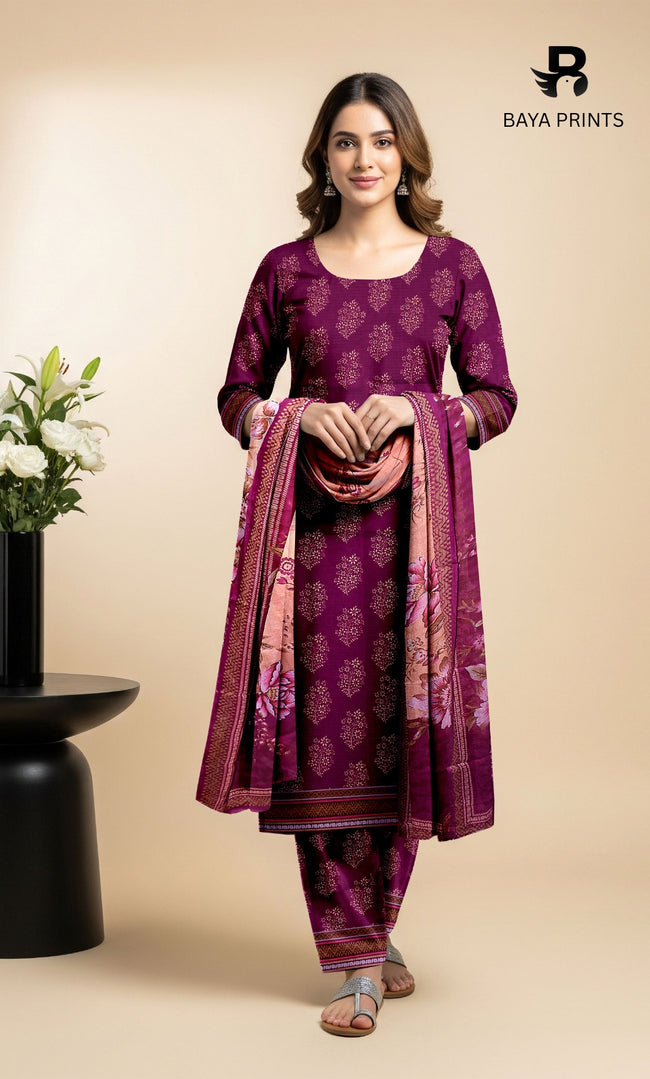 3 Piece Unstitched Printed Doria Viscose Suit with Bamber Dupatta BA-V7-002 Main Image