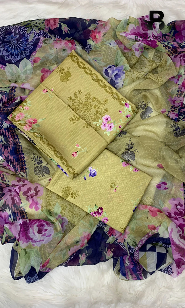 3 Piece Unstitched Printed Doria Viscose Suit with Bamber Dupatta BA-V7-008 Hover Image