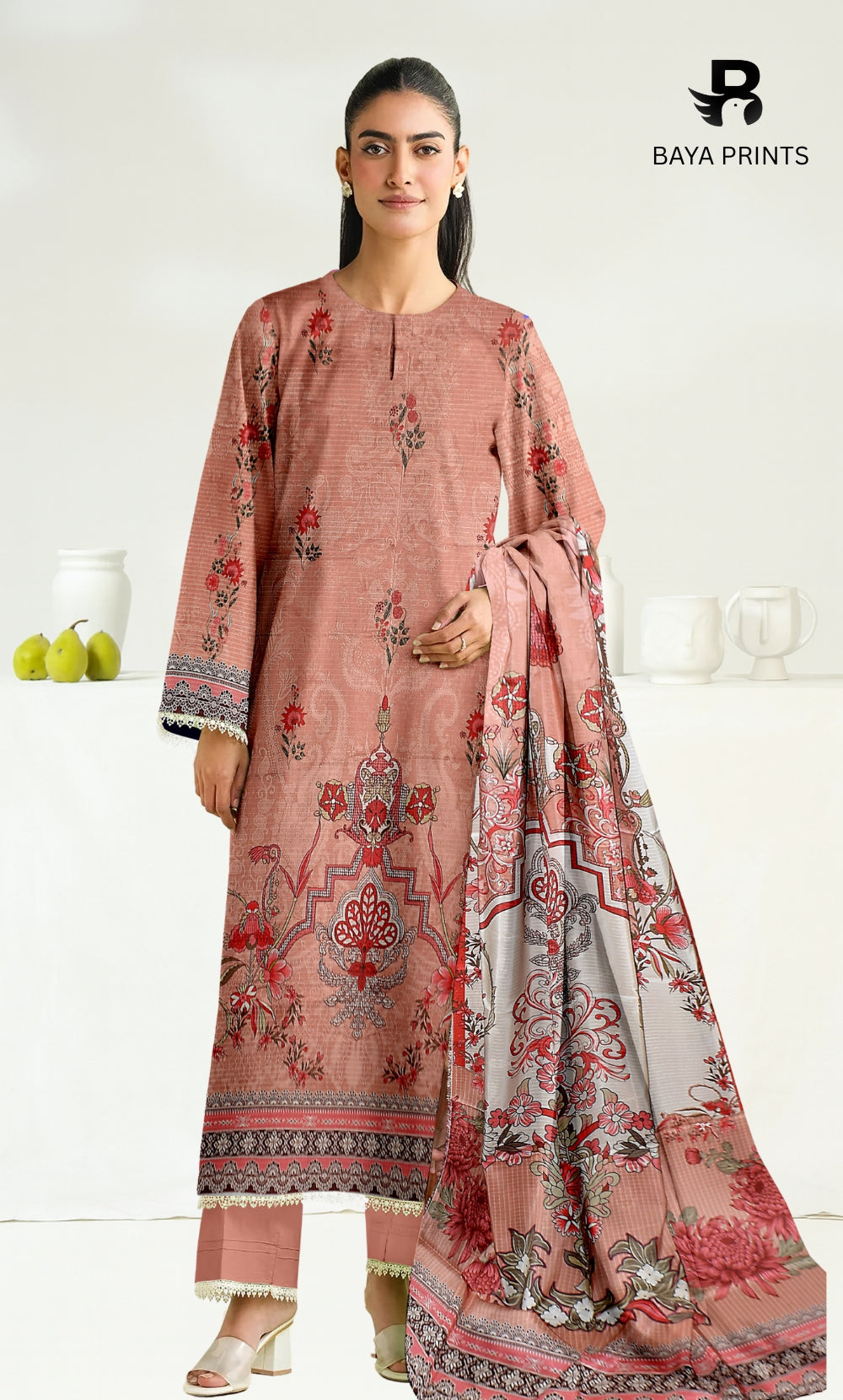 3 Piece Unstitched Printed Doria Viscose Suit  - BA-V2-006