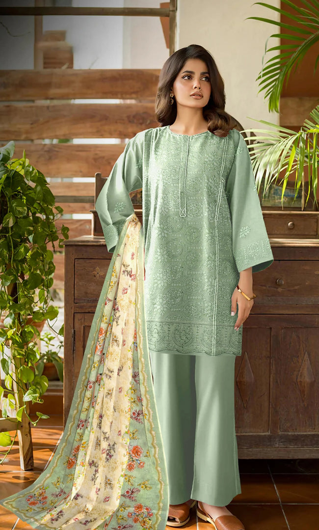 3PC Luxury Embroidered Unstitched Lawn Suit - ZED-V3-03 Hover Image