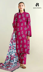 3 Piece Unstitched Printed Doria Linen  Suit  - BA-V4