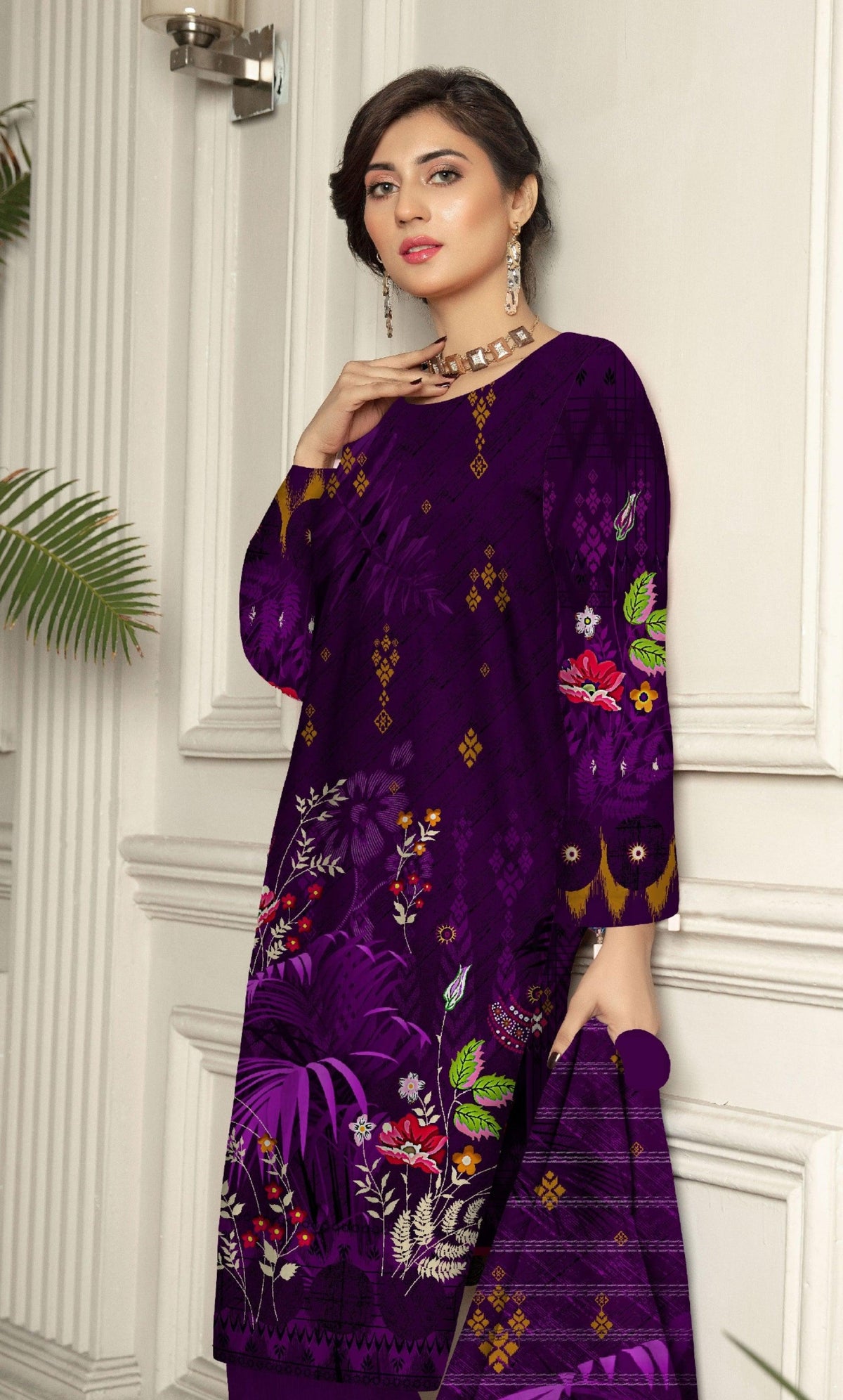 3-Piece Unstitched Dhanak Suit - DE-VOL-7