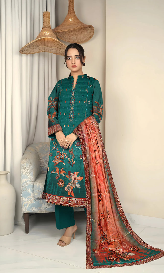 3PC Embroidered Unstitched Lawn Suit - NA-V1-08 Hover Image