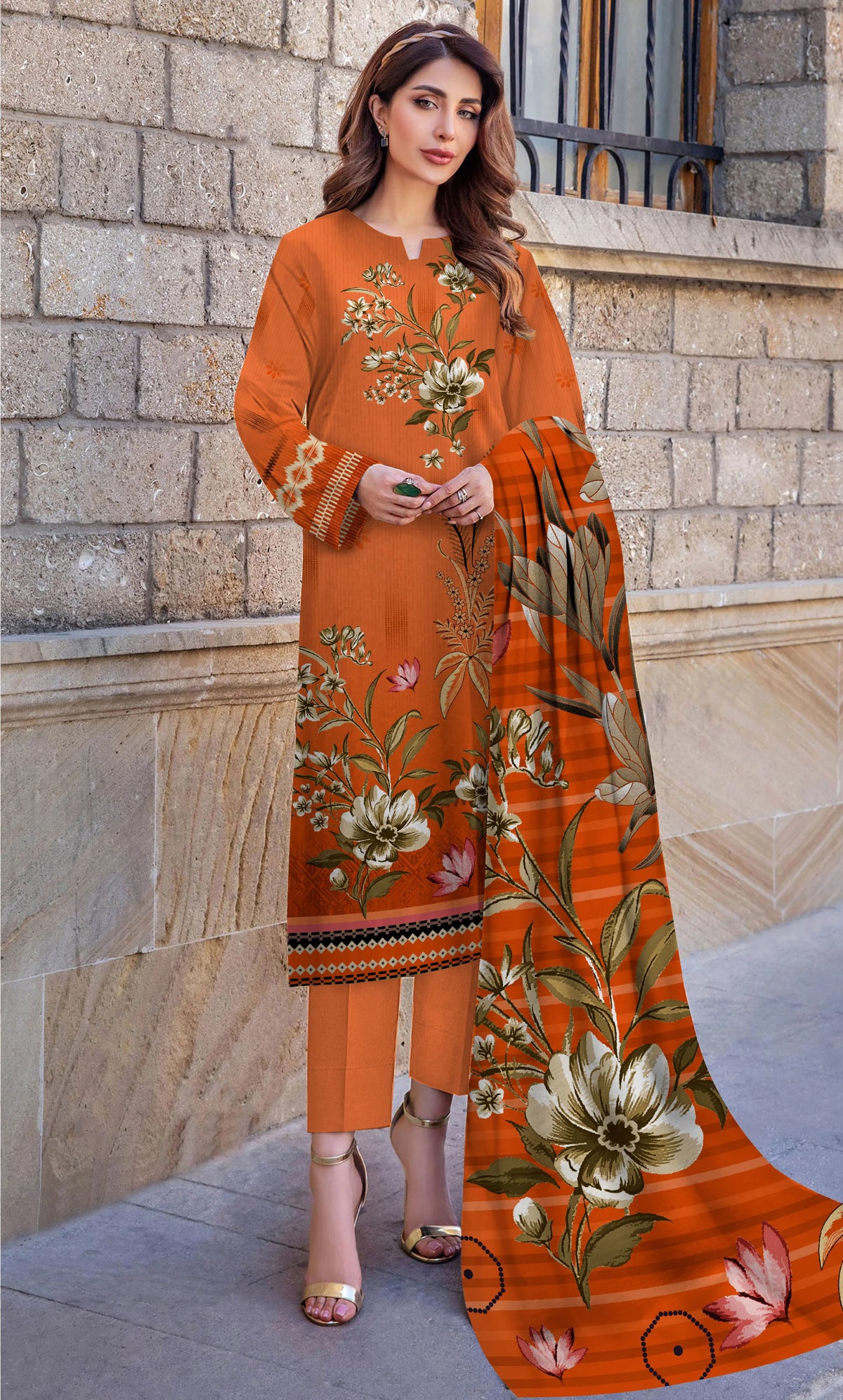 3PC Unstitched Printed Lawn Suit -DA-V5 -08