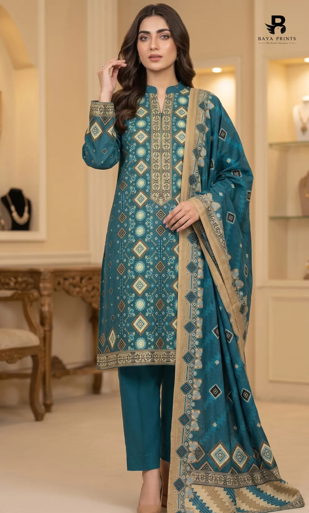 3PC Printed Karandi | Unstitched | BA-V2-05