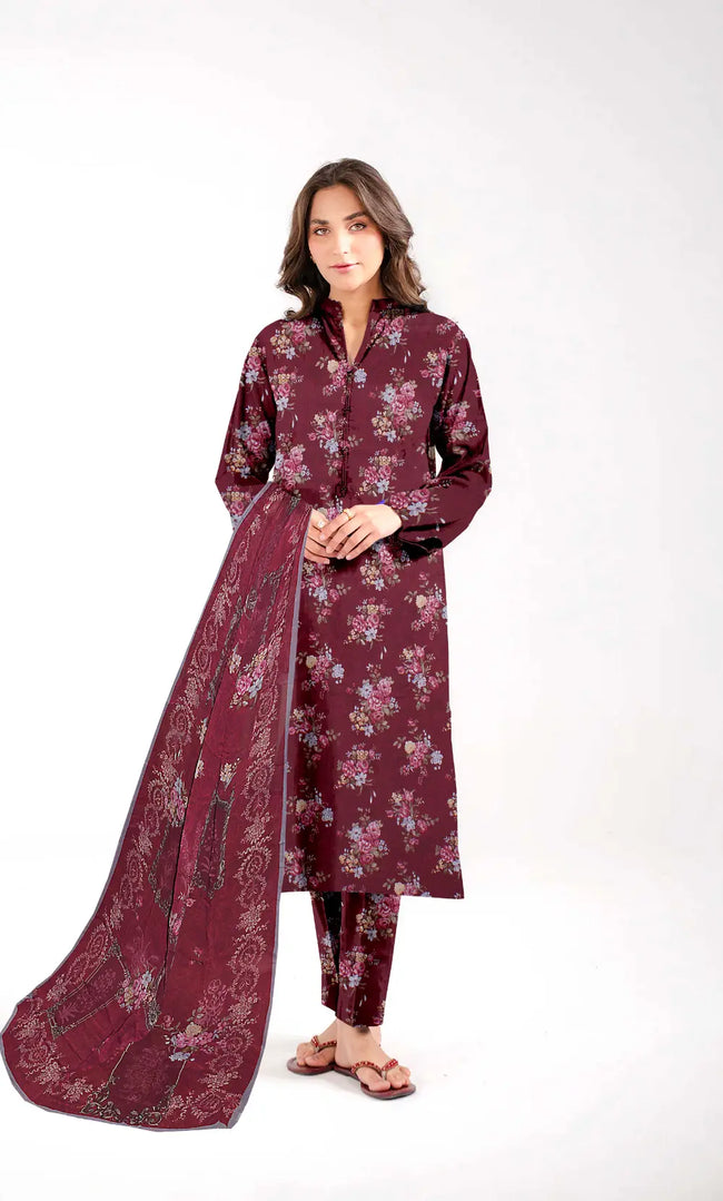 3 Piece Unstitched Printed Lawn Suit With Bamber Chiffon Dupatta - BA-V-31-5 Hover Image