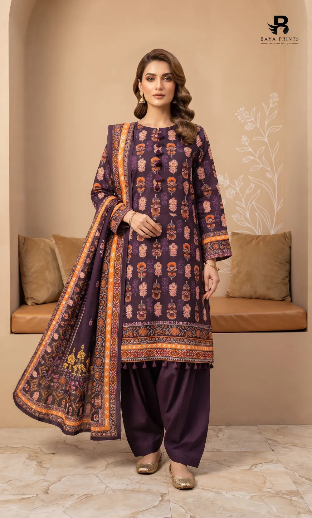 3PC Printed Linen | Unstitched | BA-V1-06