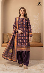 3PC Printed Linen | Unstitched | BA-V1-06