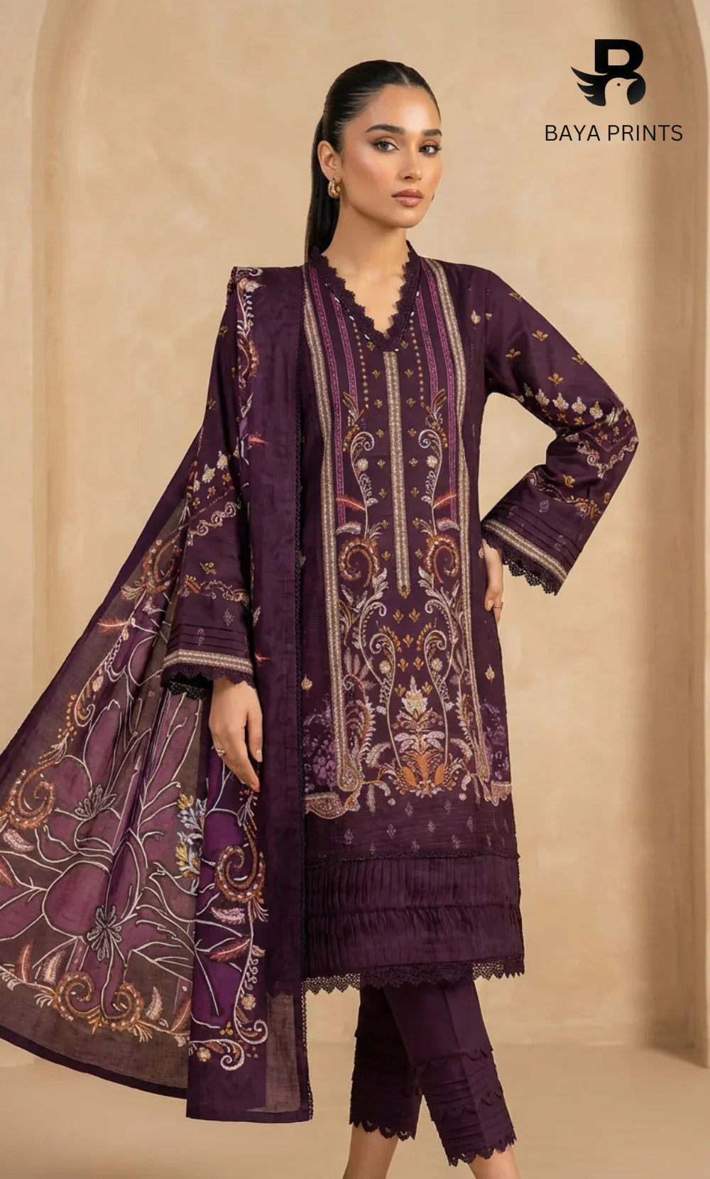 3 Piece Unstitched Printed Dobby Lawn Suit -BA-V18-07