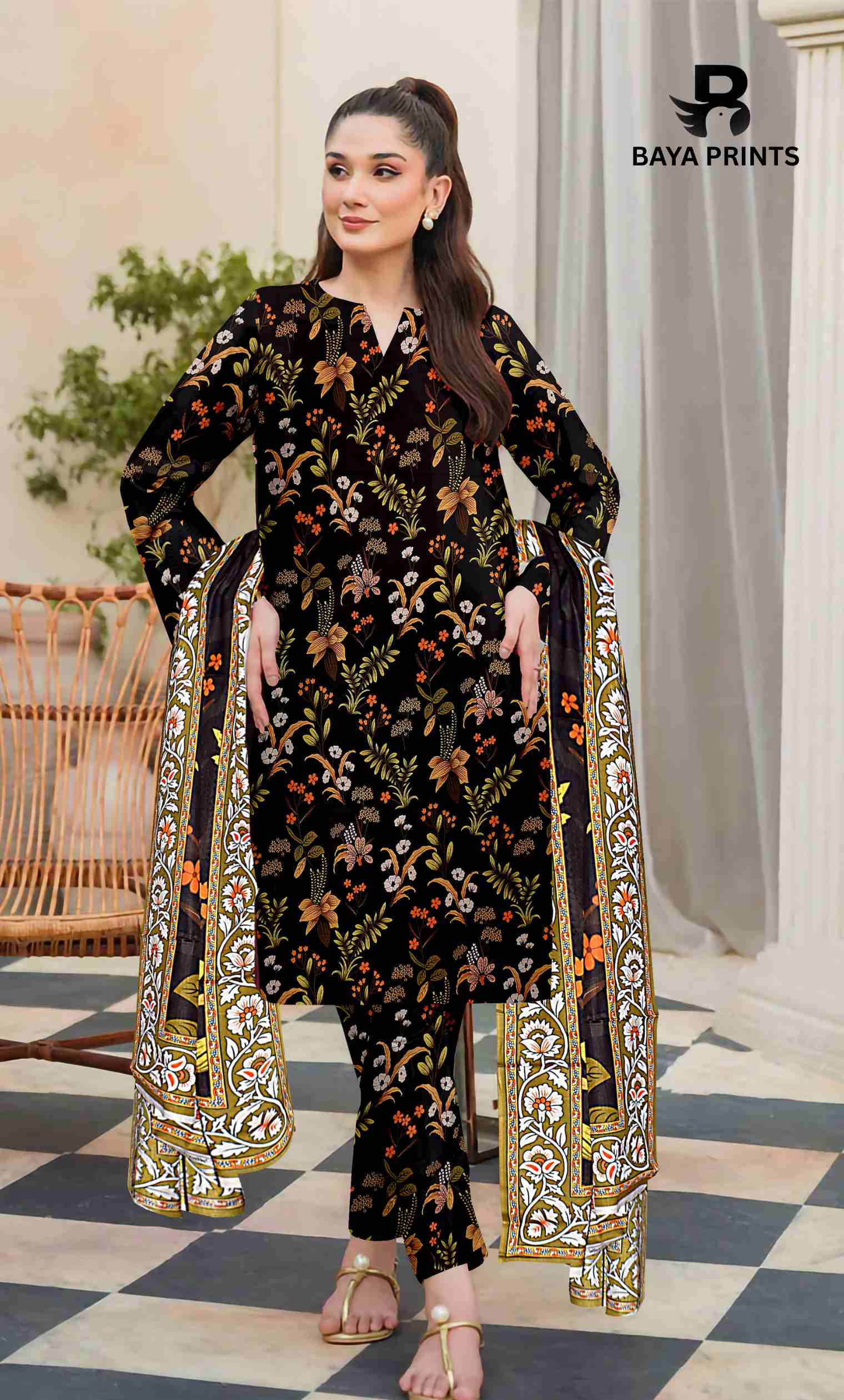 3 Piece Unstitched Printed Lawn Suit -BA-V7