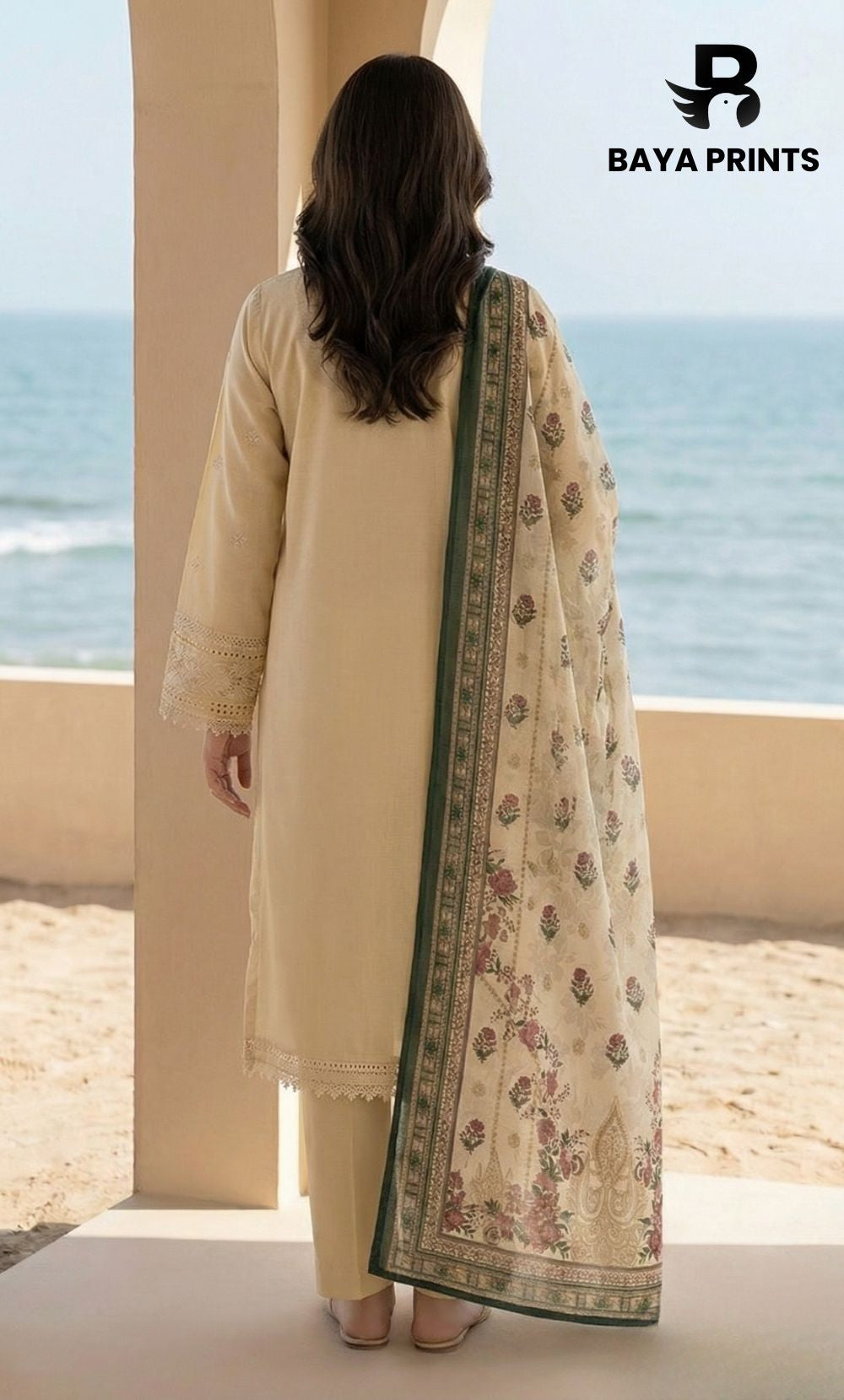 3-Piece Unstitched Luxury Embroidered Lawn Suit - Desert Sand