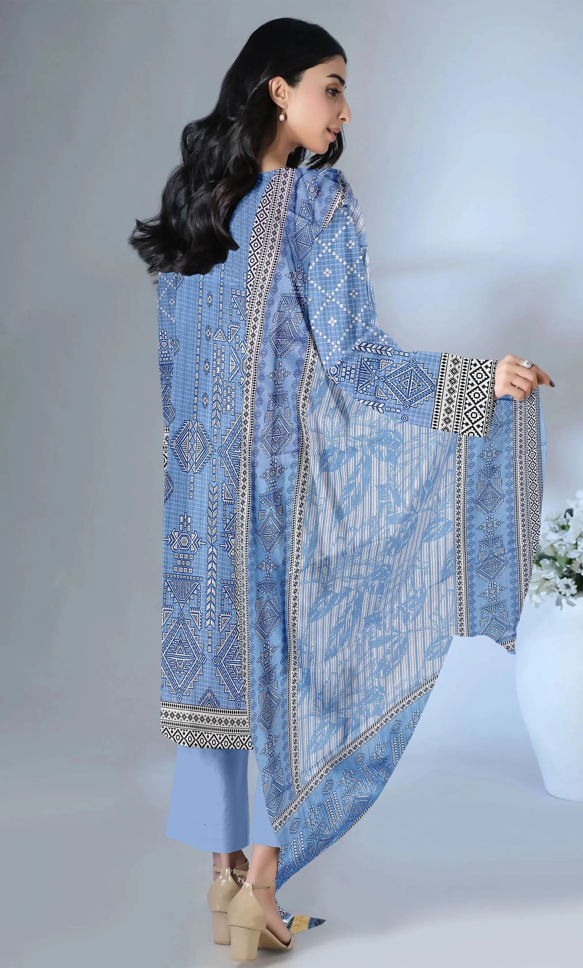 3 Piece Unstitched Printed Dobby Lawn Suit -BA-V19-01