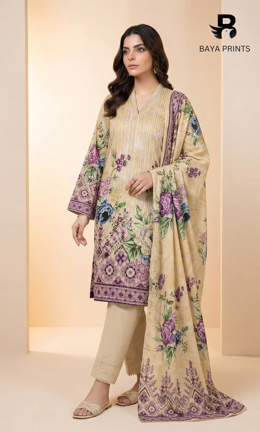 3PC Fine Line Woven Lawn -Unstitched | NK-V9-08