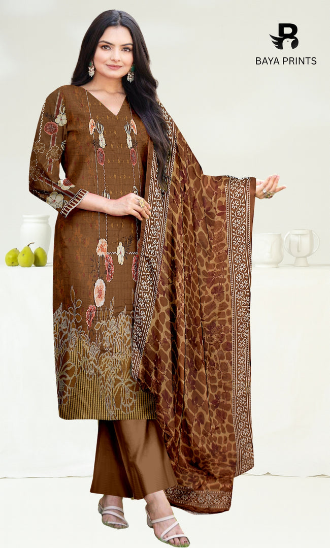 3 Piece Unstitched Printed Viscose Suit With Bamber Chiffon Dupatta - BA-V1-004 Hover Image